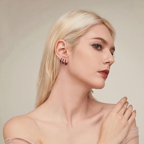 Small Gold Huggie Hoop Earrings Set for Women Men Hypoallergenic 14K Plated Stack Cartilage Earrings, Sterling Silver Multiple Piercing Lightweight Mini Thin Cute Dainty Trendy Jewelry Gifts for Women - color: Black-6,8,10,12mm