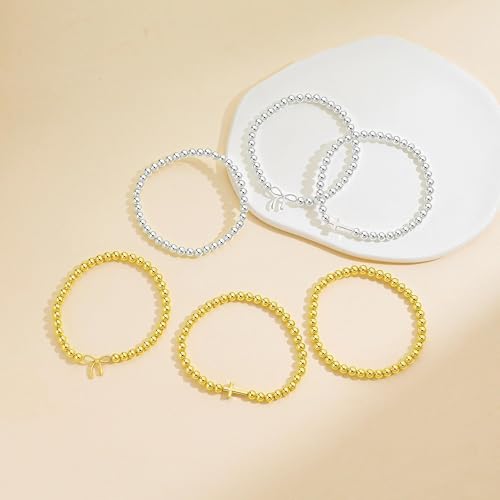 2Pcs Cross Bow Beaded Bracelets for Women - color: 04-Silver-Bead＋Bow