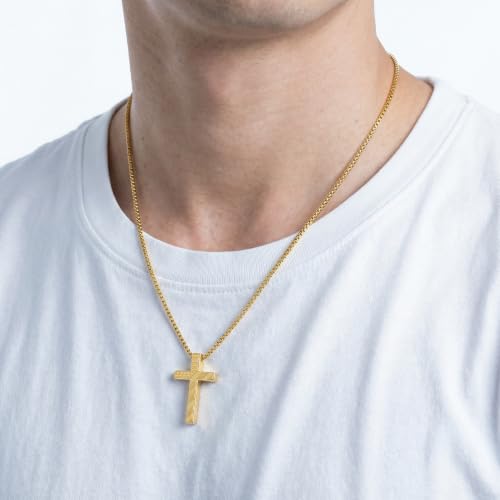 Cross Necklace for Men Black Gold Silver American Flag Pendant Chain Bible Verse Stainless Steel Necklaces Mens Stocking Stuffers for Christmas Christian Gifts - color: gold, style: 19:26-