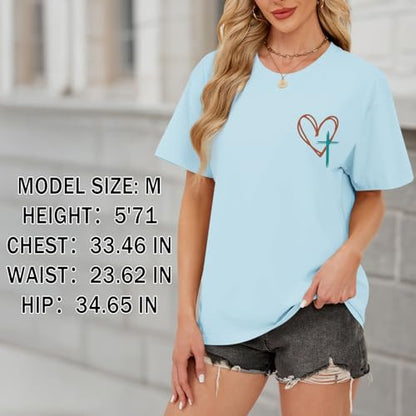 Tuislay Christian Shirts for Women Jesus Has My Back Tshirt God Bible Verse Shirt Faith Cross T Shirts Inspirational Tees Top - color: Light Blue, size: X-Large