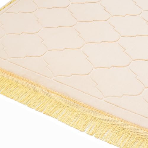 Muslim Prayer Rug with Tasbih Prayer Beads, Soft Memory Foam Prayer Matt Islam, Padded Islamic Prayer Mat Thick for Men and Women, Janamaz, Sajadah (25.6" x 43.3", Beige) - color: Beige