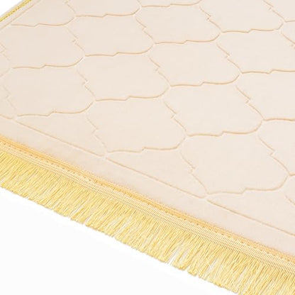 Muslim Prayer Rug with Tasbih Prayer Beads, Soft Memory Foam Prayer Matt Islam, Padded Islamic Prayer Mat Thick for Men and Women, Janamaz, Sajadah (25.6" x 43.3", Beige) - color: Beige
