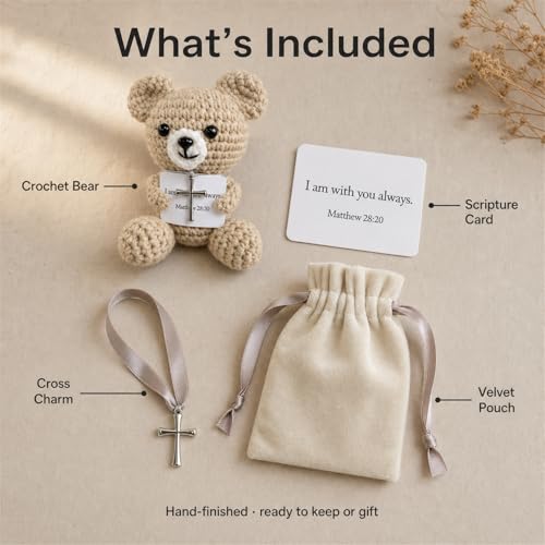 Crochet Prayer Bear with Bible Verse Card, Christian Gift for Women