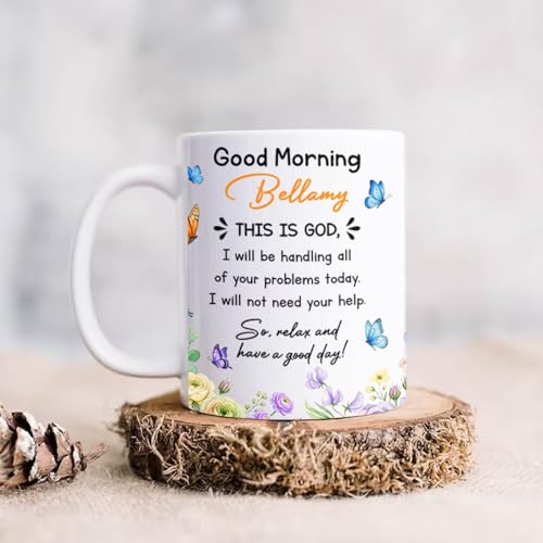 BigTees Customized Jesus God Bible Verse Coffee Mug with Name, Good Morning This is God White Cup 11oz, Personalized Christian Religious Accent Ceramic Cup, Christian Florals Mug Gift for Men Women