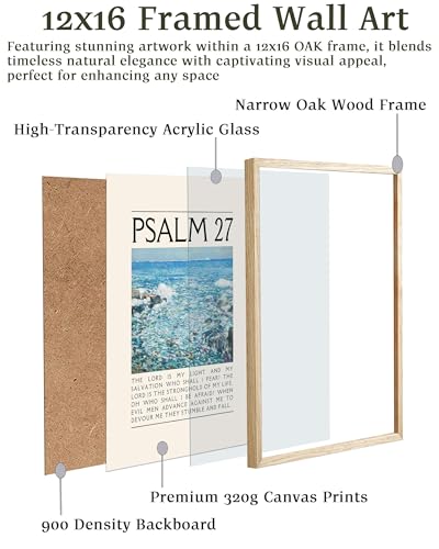 EcoHest 12x16 in Psalm 27 Ocean Framed Bible Verse Christian Wall Art - color: Framed Psalm 27, size: 16"L x 12"W