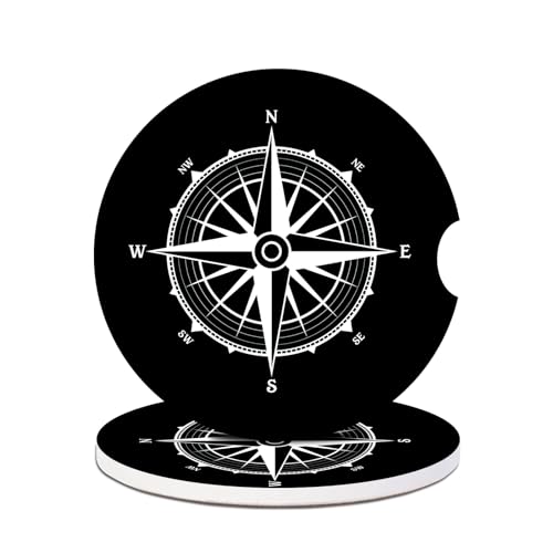 Cup Holders Car Coasters - Compass Absorbent Ceramic Coaster, Drink Cup Holder Coasters, Auto Accessories for Women & Men, Pack of 2 - color: Compass