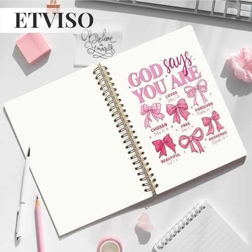 God Says You are Christian Notebook, Coquette Pink Bow Bible Journaling, Religious Prayer Journal for Woman, Church Notes Notebook, Scripture Hardcover Spiral Notebooks 5.5x8.3 Inch - color: 05-Bible(08)