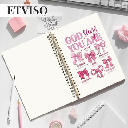 God Says You are Christian Notebook, Coquette Pink Bow Bible Journaling, Religious Prayer Journal for Woman, Church Notes Notebook, Scripture Hardcover Spiral Notebooks 5.5x8.3 Inch - color: 05-Bible(08)