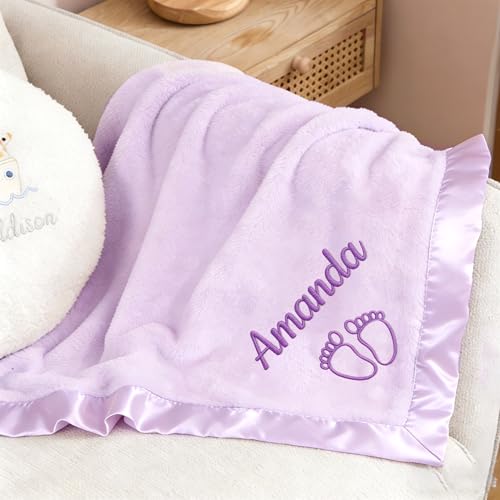 Personalized Baby Blanket with Embroidered Name,Custom Baby Receiving Blankets Soft Fleece Toddler Blanket for Newborn Baby Girl Shower Gifts -36" x 36" - color: Purple