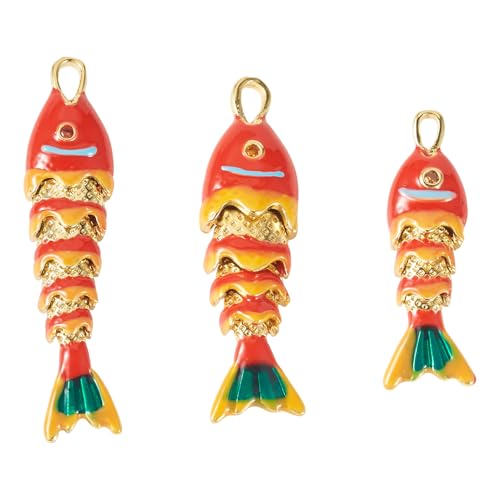 Craftdady Enamel Koi Fish Charms Long-Lasting Plated CZ Sea Ocean Life Animals Pendants 18K Gold Plated Goldfish Charms for Jewelry Making Bracelets Earrings - color: Red