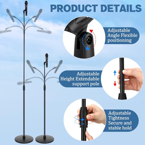 DoubleFill One Hand Microphone Stand with Detachable Gooseneck Weighted Heavy Round Base, Height Adjustment Microphone Stands, Telescoping Mic Holder for Singing Concert Performances - color: Gooseneck Arm