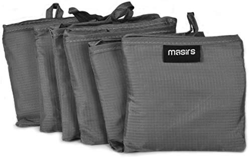 Masirs Reusable Grocery Bags 6 Pack, Large Foldable Tote, Folds Compact - color: Grey