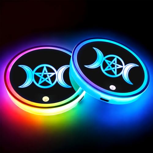 Moon and Stars Car LED Cup Holder Lights Vibration Sensor Cups Coasters - color: Moon and Stars
