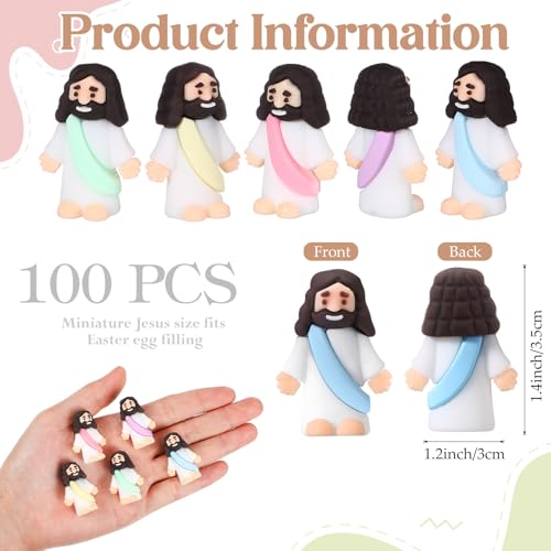 Bememo 100 Pcs Jesus Toys Original Design Mini Rubber Little Jesus Figurine to Hide and Seek Religious Party Favors Sunday School Craft Baptism Gifts for Easter Egg Stuffers (Macaron Color) - color: Macaron Color