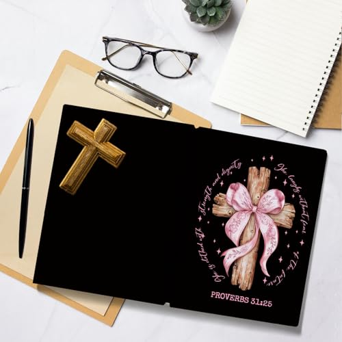 LIANGW Black and Pink Bow Church Notes Notebook for Note Taking - color: Proverbs 31:25 - Black