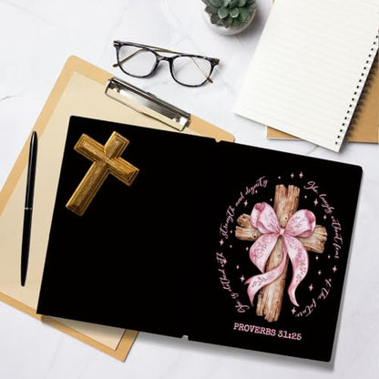 LIANGW Black and Pink Bow Church Notes Notebook for Note Taking - color: Proverbs 31:25 - Black
