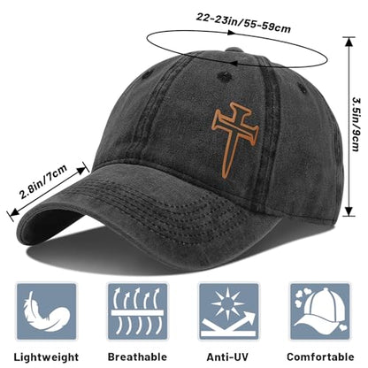 3D Embroidered Christian Hat for Men & Women, Jesus Faith Cross Hat, Religious Gifts for Christians Clothes - color: Leather - Denim