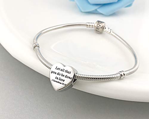 Heart Charm Fit Pandora Charms Bracelet Christian Bible Verse Charm Prayer Faith Religious Charms Gifts for Women - style: Let all that you do be done in love I Corinthins 16:14