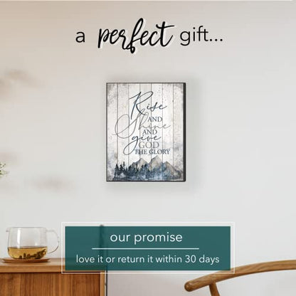 Dexsa Wood Plaque Inspiring Quote 11.75 in x 15 in - Classy Frame Wall Hanging Decoration | Rise and shine and give God the glory | Christian Family Religious Home Decor Saying | Made in the USA