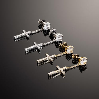 JINAO Cross Hoop Dangle Earrings for Men Women - color: Stud Cross Chain-Gold
