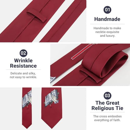 Men's 3.27 Inch (8.3CM) Christian Jesus Easter Novelty Tie Gift Box - color: Red-cross+bible