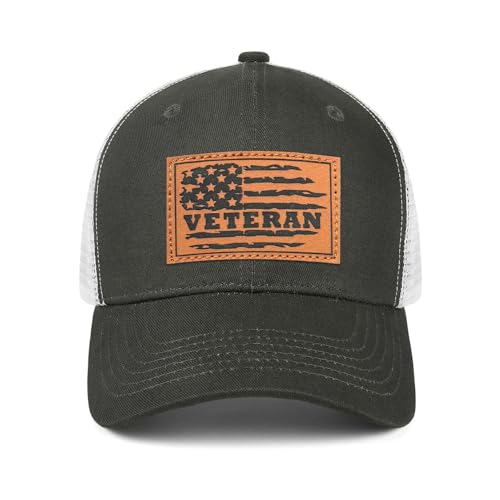 Hat for Men Women, Baseball Cap Gifts for Men Women, Adjustable Cotton Leather Patch Trucker Baseball Cap - color: Veteran-flag