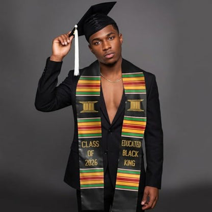 MDPrints Global Kente Graduation Sash 2026, Black Girl Magic Graduation Sash 2026, Class of 2026 Graduation Gift - color: Educated Black King