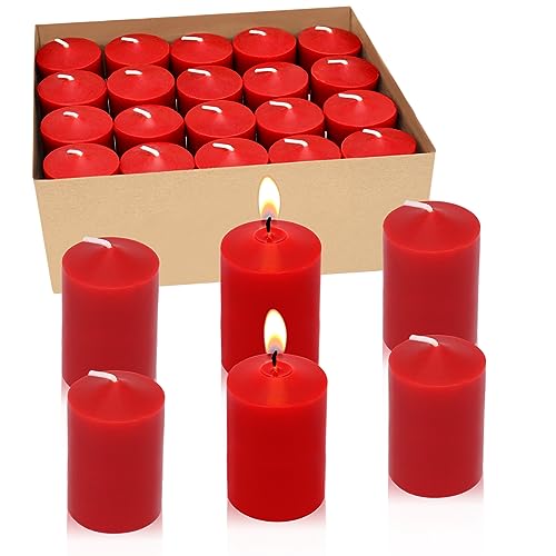 15 Hour Red Votive Candles, Unscented 1.5 Inch Diameter Wax Candles for Wedding, Party & Home, 1.5"D x 2.25"H - color: Red