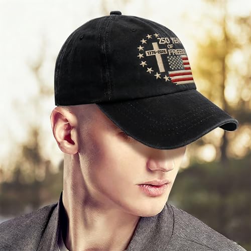 US 250th Anniversary Hat, Patriotic Embroidered Cap, 1776-2026 Freedom Celebration, 250 Years American History Gift Patriots - color: Us 250 Years Freedoms 1776-2026 250th Birthdaypigment Black1