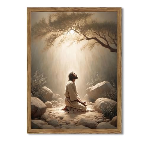 Jesus Praying Canvas Wall Art, Christian Pictures Wall Decor Paintings, Religious Prints Home Decoration for Living Room Bedroom Church Prayer Room Dining Room 12x16 inch Framed - color: Jesus Praying, size: 16"L x 12"W