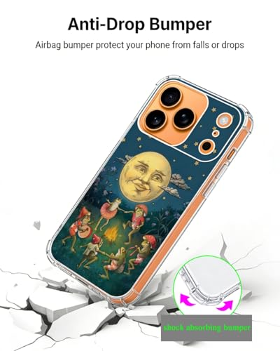 Hippie Moon and Dancing Frogs Phone Case Compatible with iPhone 17 Pro Max, Toads Concert Bonfire Party Phone Cover for iPhone 17 Pro Max, Trendy TPU Bumper Phone Cover Case - color: Frogs Party
