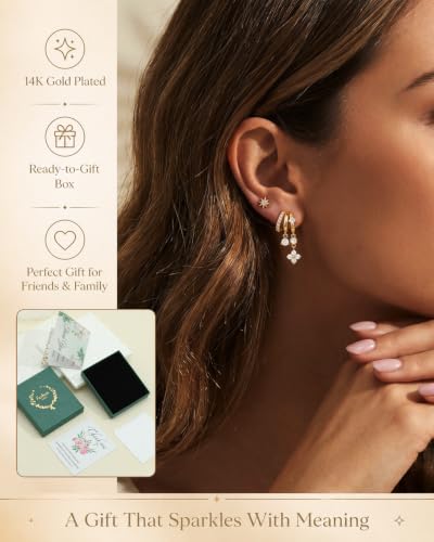Dangle Earrings for Women Trendy Triple Huggie Hoop Stud Earring - color: H. Clover