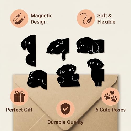 Magnetic Dog Bookmarks – 6Pcs Cute Black Labrador Puppy Book Markers for Dog Lovers - Dog Mom Gifts for Women - Bookish Gifts for Book Lovers - Page Markers for Reading Journal Planner - color: Dog-6pcs