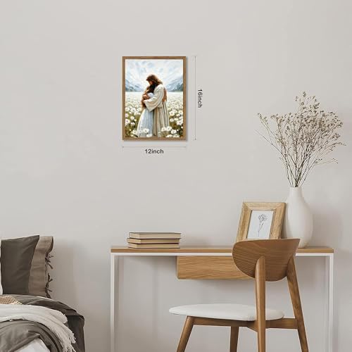 Christian Wall Art, Jesus Embracing Woman Canvas Painting, 3D Textured Sandstone Style Wood Framed Artwork, Religious Decor for Prayer Room Bedroom 16x12 Ready to Hang - color: Jesus Hugging Woman, size: 16"L x 12"W