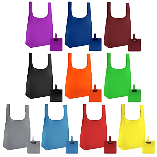 Masirs Reusable Grocery Bag (10-PACK | COLORS) - Reusable Ripstop Bags - Large, Strong Eco Friendly Bags - Foldable Shopping Bag - For Kitchen, Grocery & More - Packable Shopping Bag - color: Color Variety 10 Pack