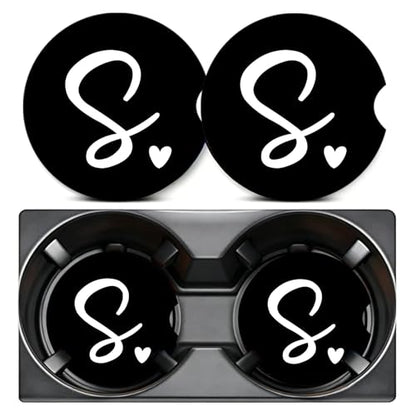2PCS Initial S Car Cup Holder Coasters Neoprene Universal 2.75" - color: Initial S