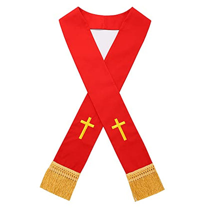 BLESSUME Church Clergy Pastor Cross Embroidered Stole - color: Red 5