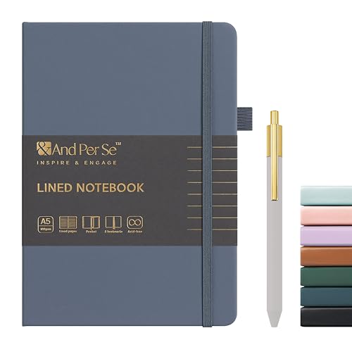 &And Per Se Lined Journal and Pen Set, A5 Leather Hardcover Notebook with Pen & Stationary Set, 160 Pages 100GSM Thick Ruled Paper Journal for Business Work Writing (Dark Blue) - color: Dark Blue