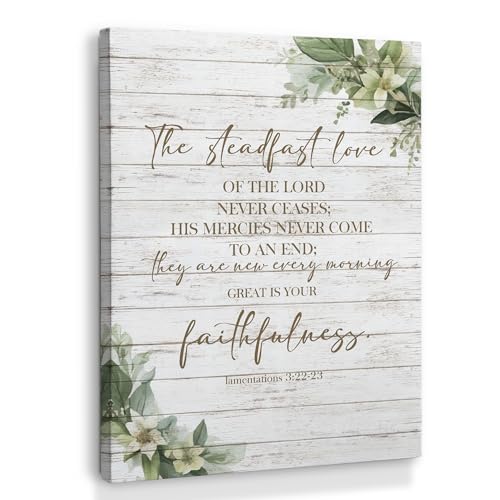 XINCEYWJ Christian Floral Wall Art Decor, Religious Canvas Art Prints Framed, Great Is Your Faithfulness Bible Verse Botanical Pictures Wall Decorations for Home Bedroom Church, 11x14 Inches - color: love-2, size: 14"L x 11"W