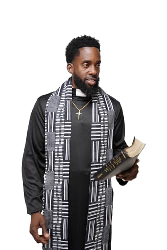 Dupsie's Kente African Print Church Clergy Pastor Choir Stole/Sash with Fringes - color: Black