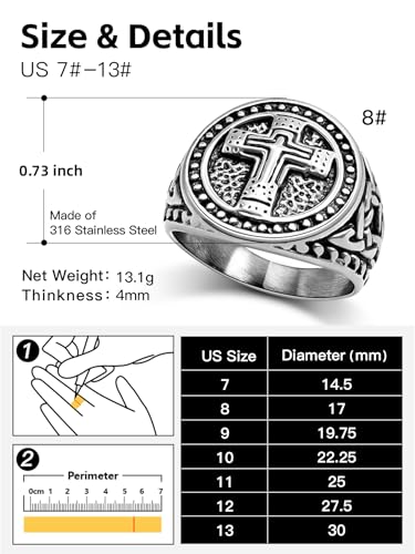 Christian Cross Rings for Men - Stainless Steel Jesus Jewelry with Celtic Knot Sides (Gold/Black/Silver) - Catholic Religious Gift, Size 7-13 - color: D-Silver-Jesus