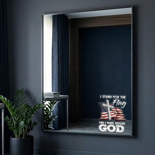 Christian Cross US Flag Car Decal – I Stand for the Flag and Kneel Before God Sticker, Patriotic Religious Vinyl Window Decal for Car Truck SUV Bumper Laptop Mirror, Waterproof – 6.2 x 4.7 Inch
