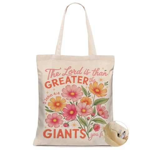 Decohim Christian Gifts for Women Canvas Tote Bag, Pink Floral Shoulder Bag