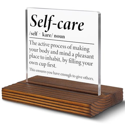 Self Care Inspirational Desk Sign for Women Men, Motivational Acrylic Office Decor with Positive Wellness Quote, Mental Wellness Encouragement Gift for Coworker Friend Therapist Nurse EC438 - style: Coworker Friend Therapist