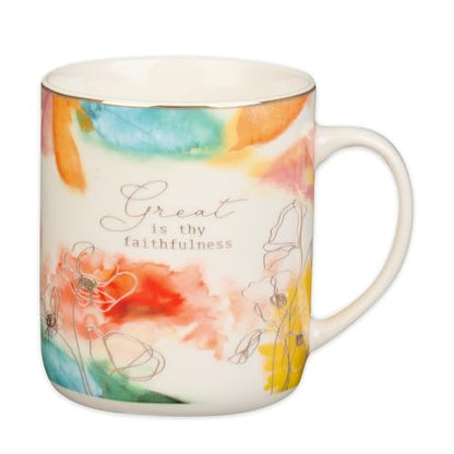 Christian Art Gifts Pastel Floral Ceramic Bible Verse Coffee Mug for Women - color: Multi/Thy Faithfulness