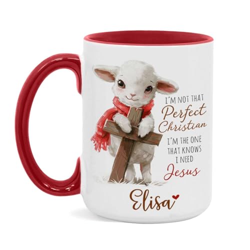 Custom Christian Ceramic Cup With Adorable Lamb And Cross Design, Spiritual Accent Mug 11oz, 15oz - Personalized Name Religious Coffee Mug, Christian Themed Cup Gifts - color: XUA-324-1557-SHEEP AND CROSS MUG