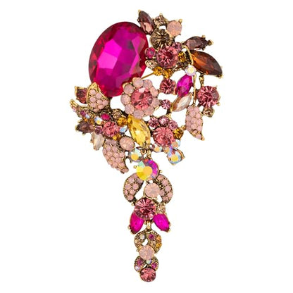 SELOVO Large Long Flower Brooch Pin for Women Wedding Party Brooch Pendant - color: Hot Pink