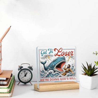 Christian Home Decor, Bible Verse Whale Acrylic Desk Sign - color: M60A12