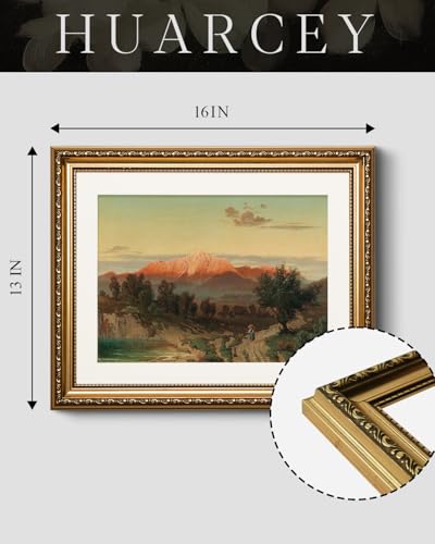 HUARCEY Vintage Gold Framed Golden Mountain Canvas Wall Art 13x16 Inch - color: Golden Mountain Under the Sun, size: 16"L x 13"W
