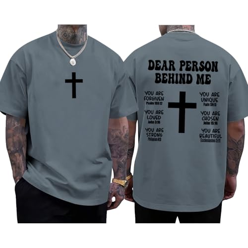Mens Christian Bible Verse Shirts Dear Person Behind Me T Shirt Religious Jesus Inspirational Cross Graphic Tees - color: Dark Gray, size: XX-Large